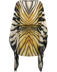 Roberto Cavalli - Zijden Chiffon Jurk Met Ray Of-Print - Lyst