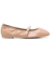 Stuart Weitzman - Goldie Pearl-embellished Leather Flats - Lyst