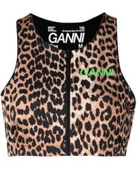Ganni - Leopard-print Zip-up Crop Top - Lyst