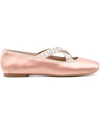 Casadei - Rhinestone-embellished Satin Ballerina Shoes - Lyst