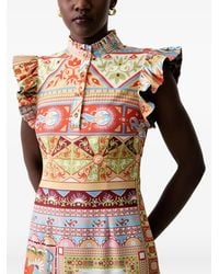 Never Fully Dressed - Robe Mi-Longue À Imprimé Graphique Et Manches Volantées - Lyst