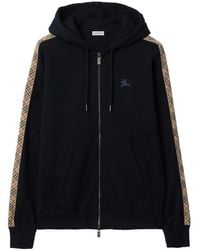 Burberry - Hoodie Met Rits En Geruite Afwerking - Lyst