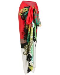 Amir Slama Pareo mit Palmblatt-Print Damen Bekleidung Röcke Maxiröcke 