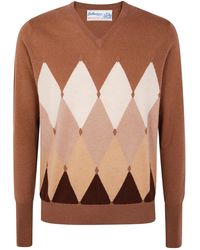 Ballantyne - Diamond-Pattern V-Neck Sweater - Lyst