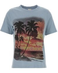 Chloé - Light Blue Cotton T-shirt - Lyst