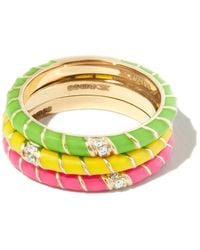 Yvonne Léon - Set Of Three 9Kt Diamond And Enamel Rings - Lyst