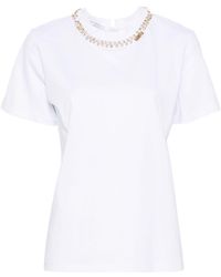 Alberta Ferretti - T-shirt en coton à ornements en cristal - Lyst
