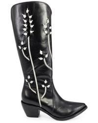 Madison Maison - Tall Floral-Embroidered Leather Boots - Lyst