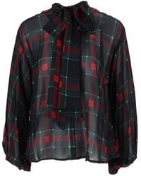Shirtaporter - Tartan-Print Pussy-Bow Blouse - Lyst