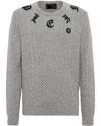 Philipp Plein - Logo-Appliqué Cable-Knit Jumper - Lyst