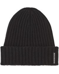 logo earmuff beanie in ribbed wool stretch in BLACK