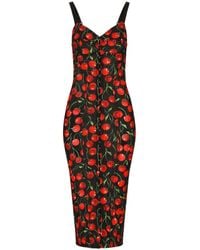 Dolce & Gabbana - Robe mi-longue style corset en tissu élastique à imprimé cerises - Lyst