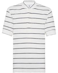 Brunello Cucinelli - T-shirt en lin mélangé à rayures - Lyst