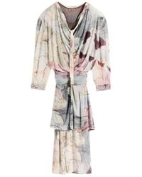 Lemaire - Draped Floral Print Midi Dress - Lyst