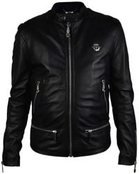 Philipp Plein - Grained Leather Biker Jacket - Lyst