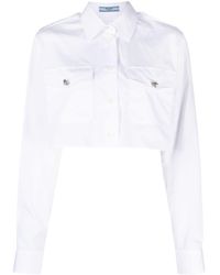 Prada - Crystal-embellished Cropped Cotton Shirt - Lyst