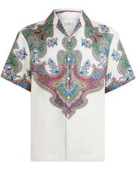 Etro - Silk Bowling Shirt With Placed Pocket Square Paisley Print - Lyst