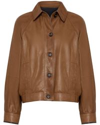 Brunello Cucinelli - Leather Shirt Jacket - Lyst