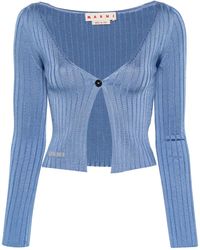 Marni - Embroidered-logo Ribbed-knit Cardigan - Lyst