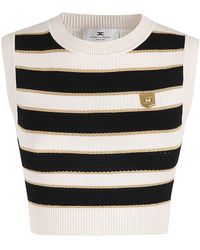 Elisabetta Franchi - Knitted Striped Lurex Crop Top - Lyst