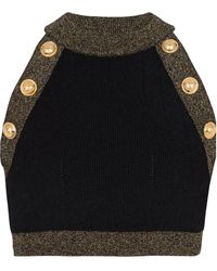 Balmain - Contrast-Trimmed Knitted Top - Lyst