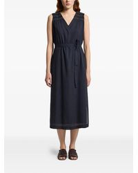 Peserico - V-Neck Belted Midi Dress - Lyst
