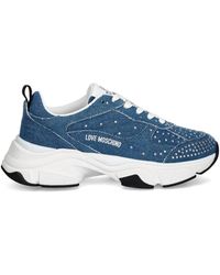 Love Moschino - Rhinestone-Details Denim Sneakers - Lyst