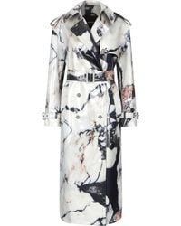 Roberto Cavalli - Trench Doppiopetto Con Stampa Effetto Marmo - Lyst