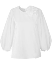 Carolina Herrera - Puff-Sleeve Top With Rosette - Lyst