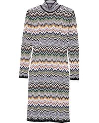 Missoni - Midi-Jurk Met Hoge Hals En Zigzag Patroon - Lyst