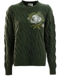 Erdem - Rosenverzierter Pullover Mit Zopfmuster - Lyst