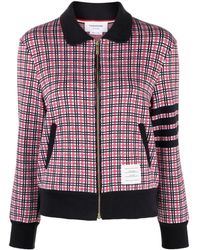 Thom Browne - Checked Jacquard Zip-up Cardigan - Lyst