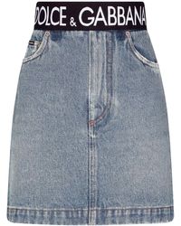 Dolce & Gabbana - High-waisted Denim Mini Skirt - Lyst