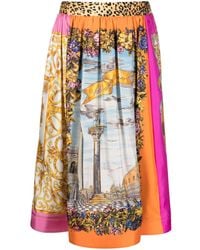 Moschino - Graphic-Print Silk Midi Skirt - Lyst