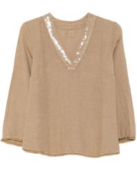 120% Lino - V-Neck Blouse - Lyst