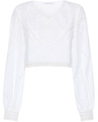 Alberta Ferretti - Broderie-anglaise Cropped Blouse - Lyst