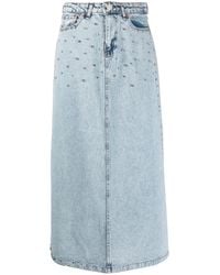 Ana Radu - Crystal-Embellished Washed Denim Midi Skirt - Lyst