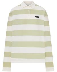 Miu Miu - Striped Jersey Long-Sleeve Polo Top - Lyst