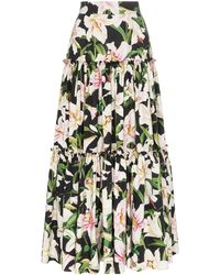 Dolce & Gabbana Stufenrock mit Blumen-Print - Schwarz