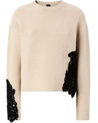 Pinko - Ribbed Knit Sweater With Lace Appliqué Details - Lyst