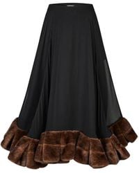 ROTATE BIRGER CHRISTENSEN - Faux-Fur Trim Sun Midi Skirt - Lyst