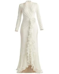 Tadashi Shoji - Maxi-Halterjurk Met V-Hals En Bloemendetail - Lyst