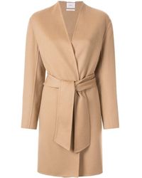 CASASOLA Collarless Belted Coat - Natural