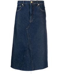 Ganni - Heavy Raw-Cut Hem Denim Midi Skirt - Lyst