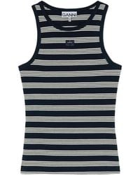 Ganni - Striped Embroidered-Logo Top - Lyst