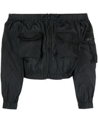 RED Valentino - Off-Shoulder Cropped Zip-Up Jacket - Lyst