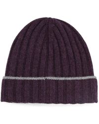 Brunello Cucinelli - Ribbed-Knit Striped-Edge Beanie Hat - Lyst
