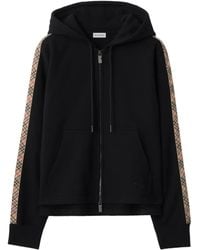 Burberry - Checked-Trim Zip-Up Hoodie - Lyst