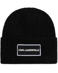 KARL LAGERFELD - Logo-Patch Ribbed Beanie Hat - Lyst
