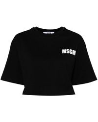 MSGM - Logo-print Cropped T-shirt - Lyst